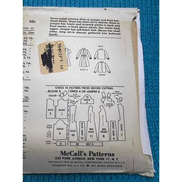 McCalls 6896 Sewing pattern A line dress jumper blouse 1960s size 14 - Picture 5 of 5